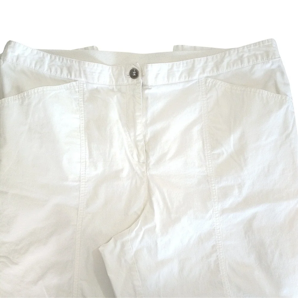 Chico's White Roll Tab Cropped Pants Size 3/US 16 Regular Elastic Waist Cotton